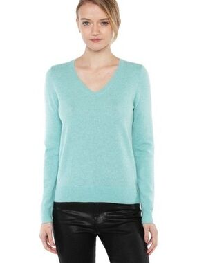 Peck & Peck Sky Blue Cashmere Knit V-Neck Sweater Size XL